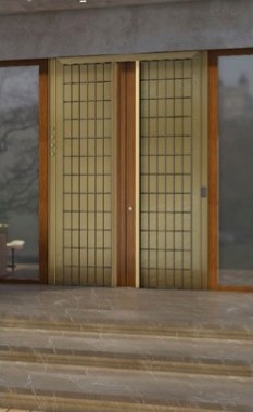 7449 系列柚木黄铜格栅推拉门